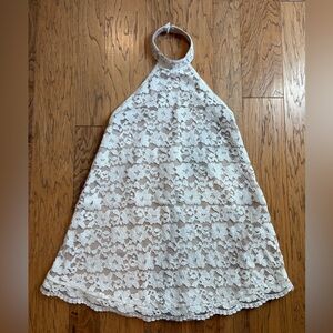 NBD Ivory Nude Lace Halter Top Open Back Medium Lined Romantic
